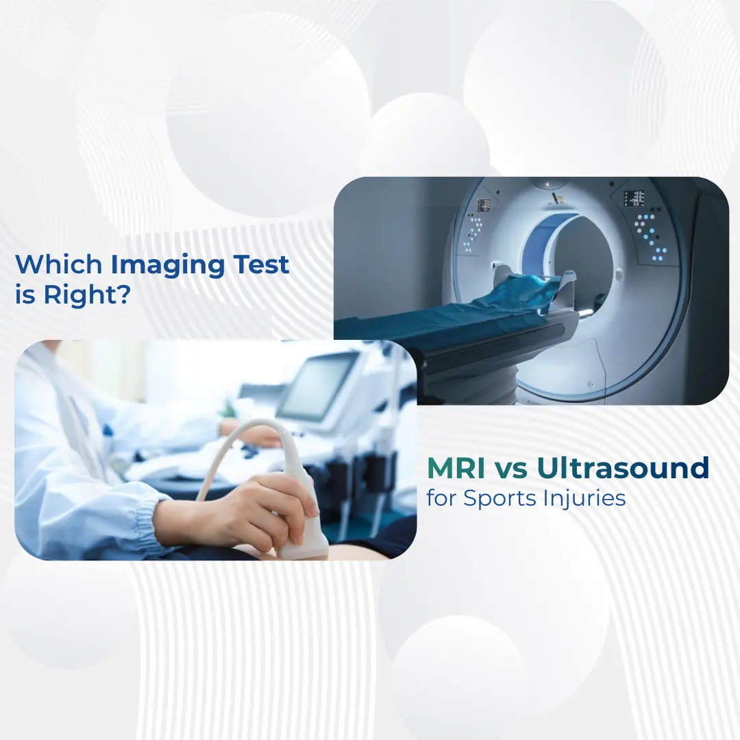 MRI vs ultrasound imaging for sports injuries showing MRI scanner and ultrasound exam