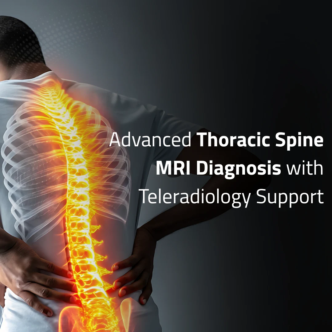 Man holding back with highlighted thoracic spine showing text